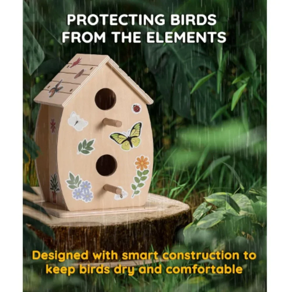 DIY - Unfinished Wooden Birdhouse Kit for Kids to Build & Paint w/ Stickers